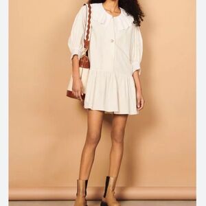 Sandro Cinta Gathered Striped Cotton Mini Shirt Dress